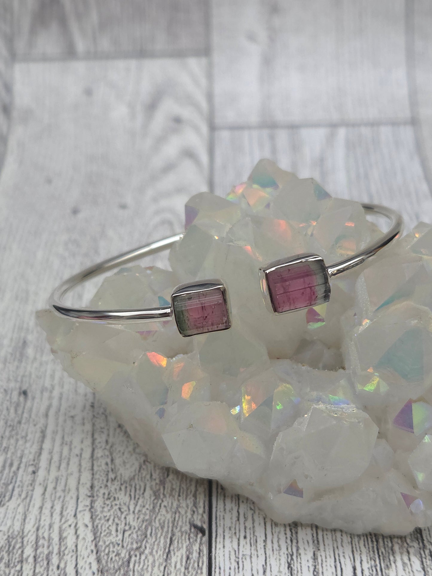 Watermelon Tourmaline Sterling Silver Cuff Bracelet