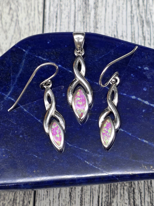 Pink Opal Marquis Earring and Pendant Set