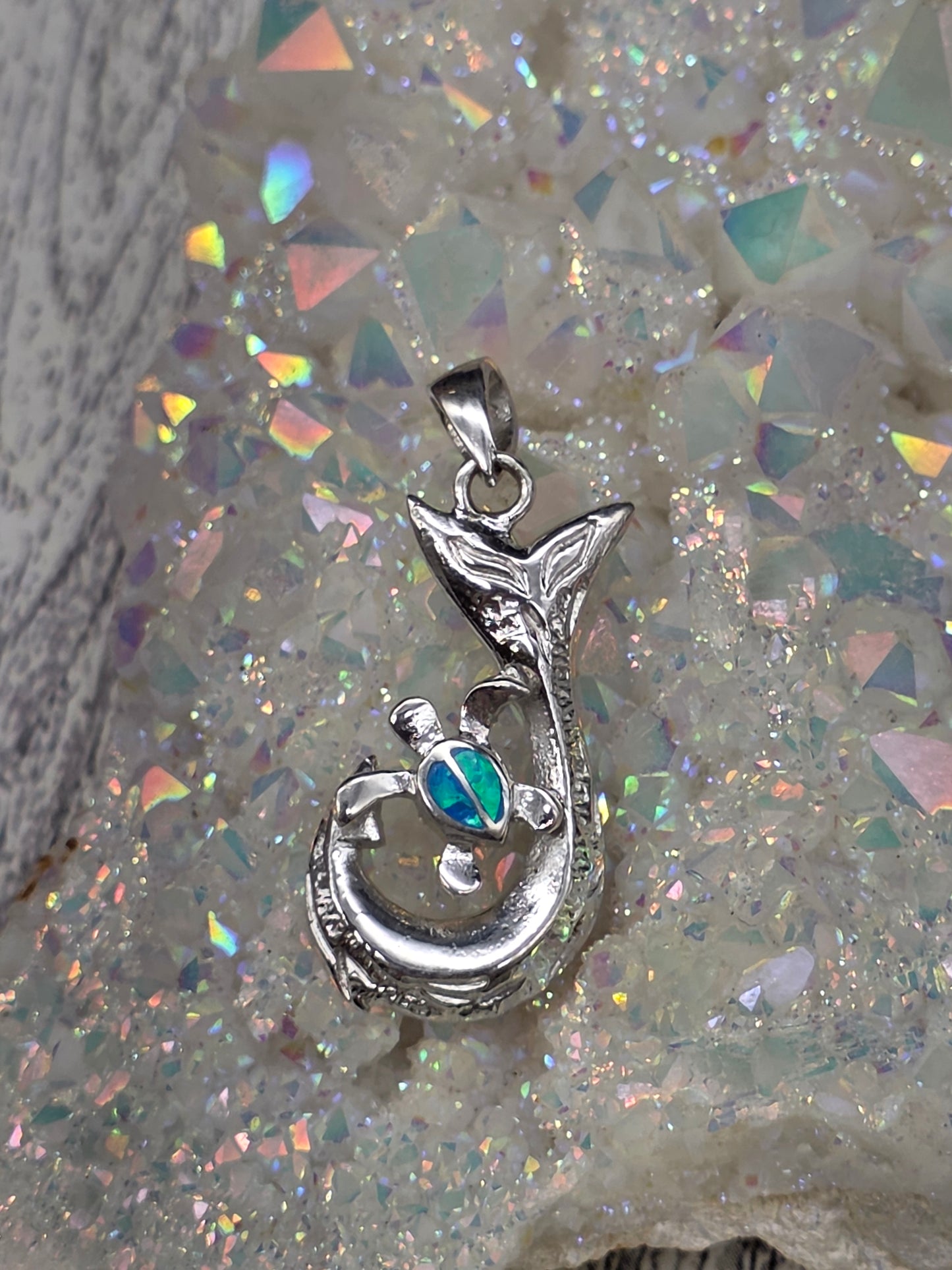 Anchor Pendant with Blue Opal Sea Turtle
