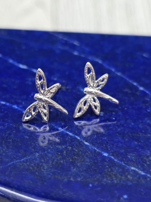 Dainty Sterling Silver Dragonfly Post Earrings