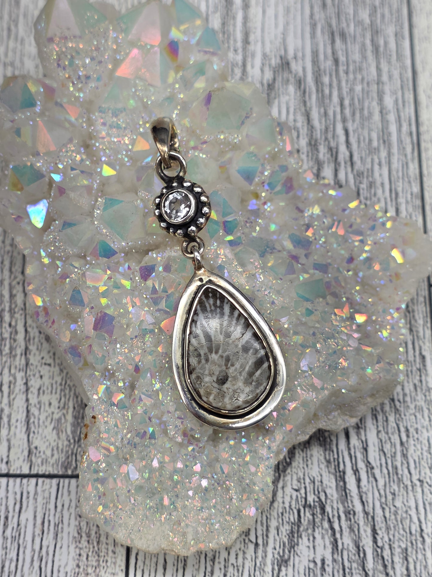 White Topaz & Black Coral Pendant