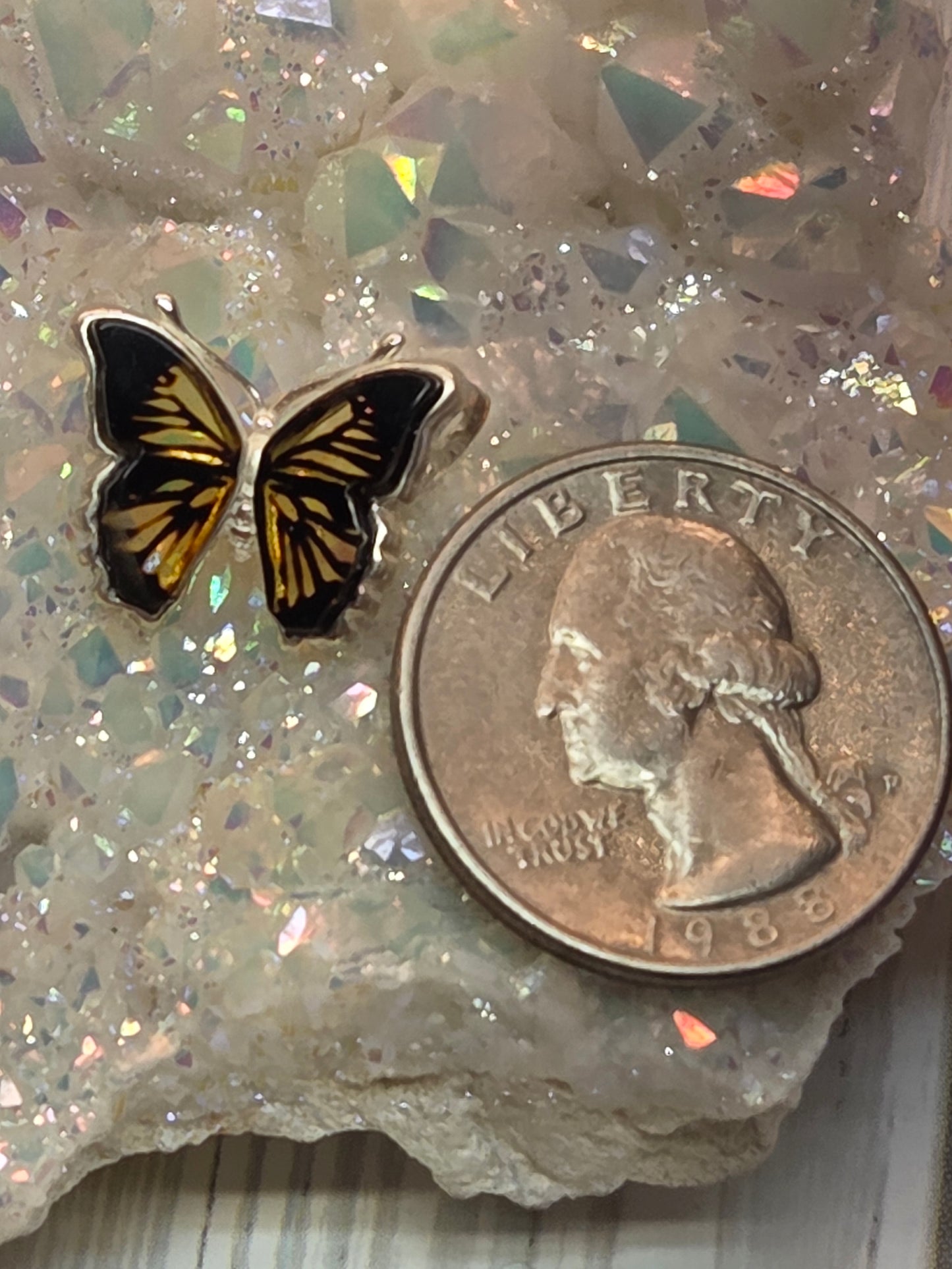 Hand Carved Amber Butterfly Pendant Monarch