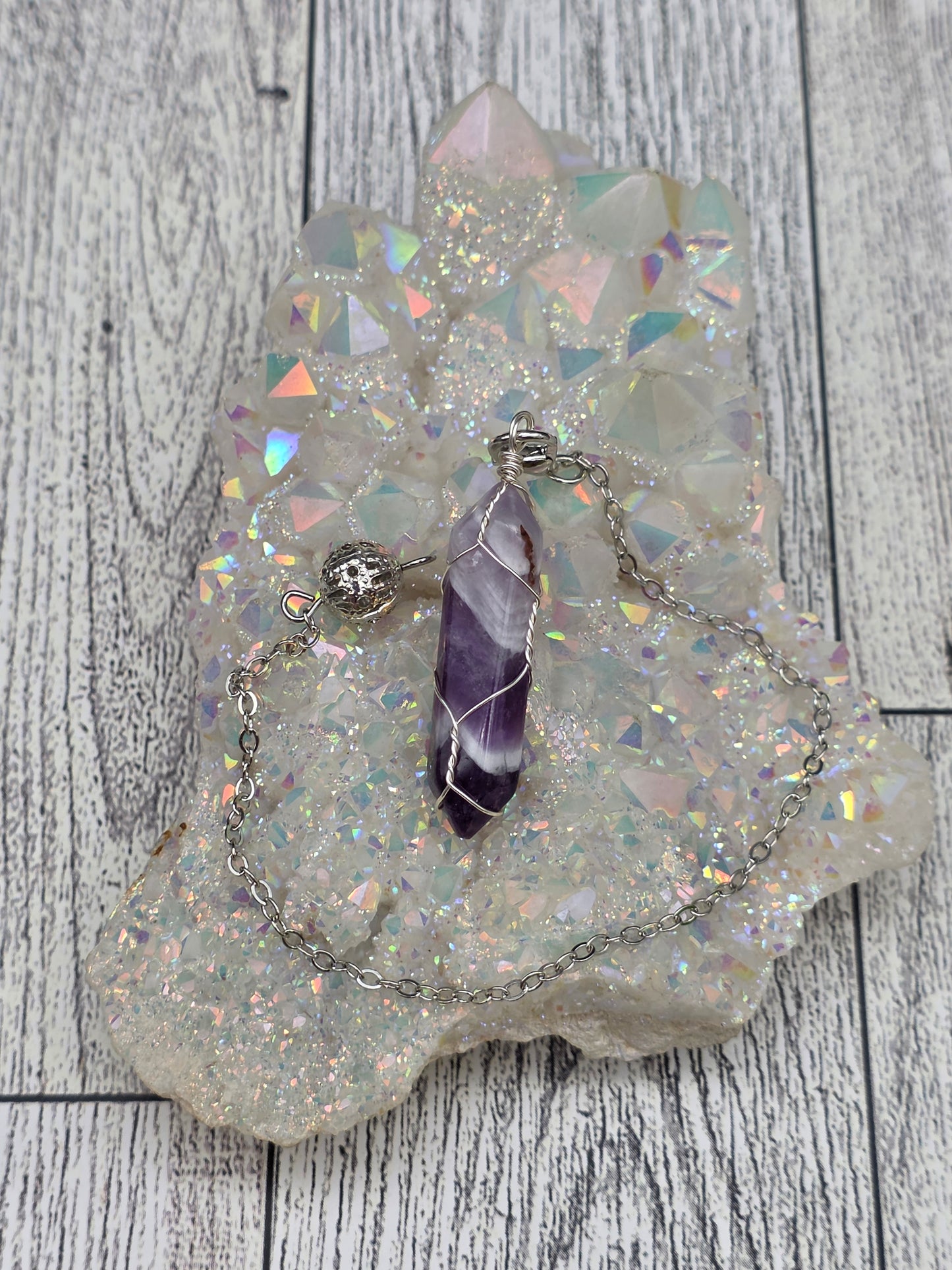 Chevron Amethyst Wire Wrapped Pendulum