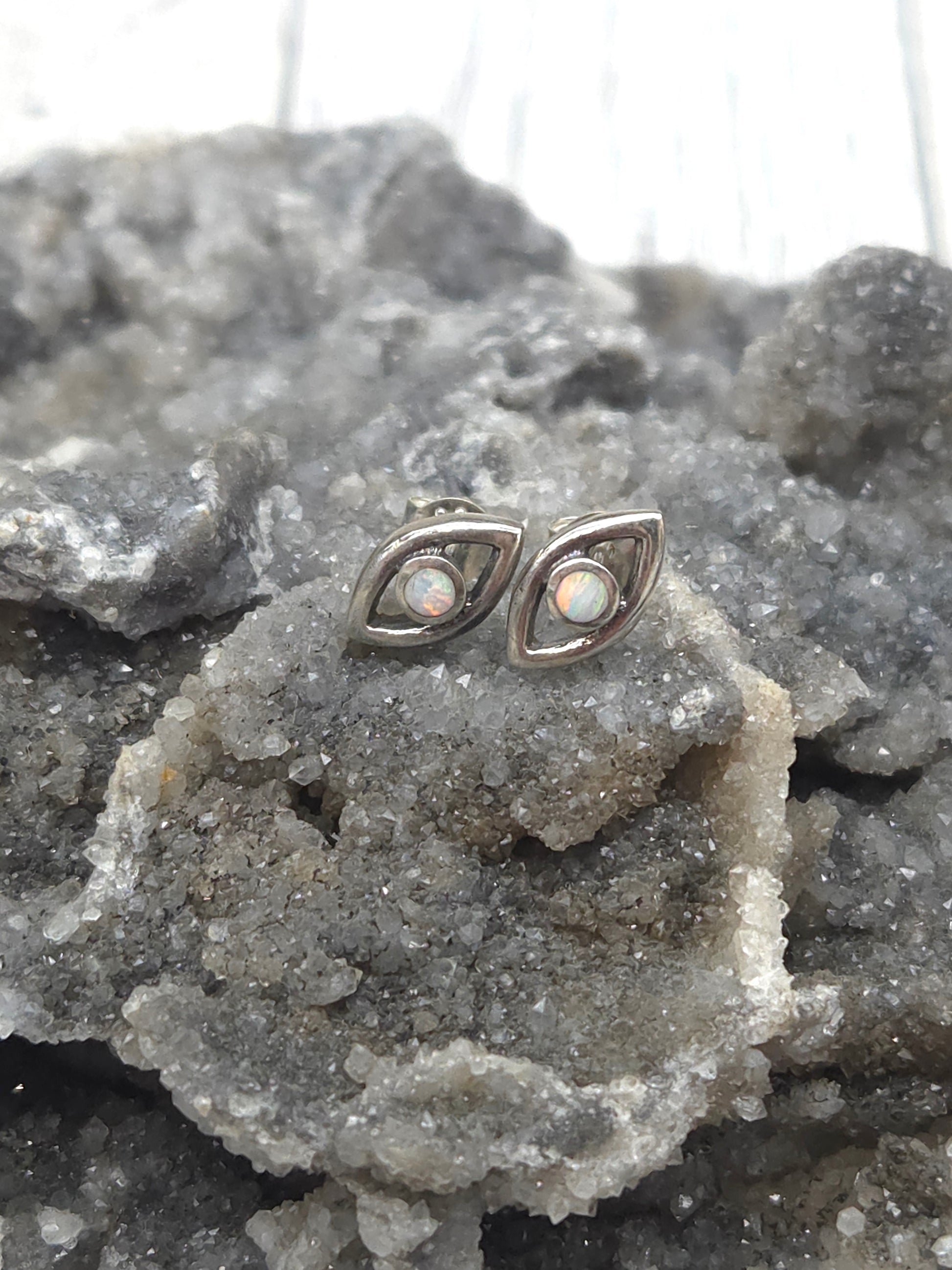 Opal Evil Eye Post Earrings