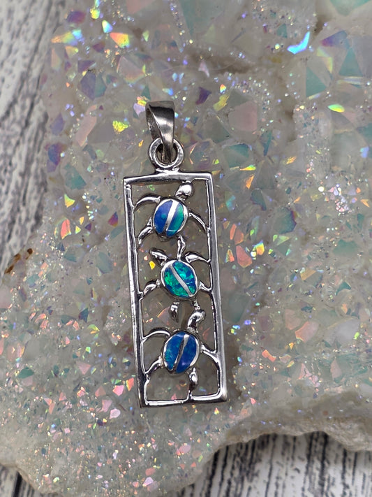 Blue Opal Triple Turtle Pendant