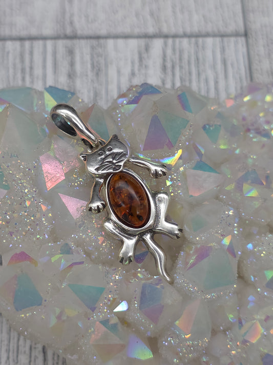 Amber Floppy Kitty Pendant
