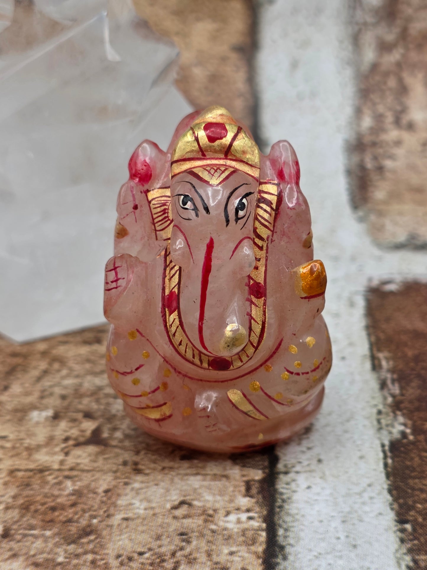 Rose Quartz Hand Painted Ganesha