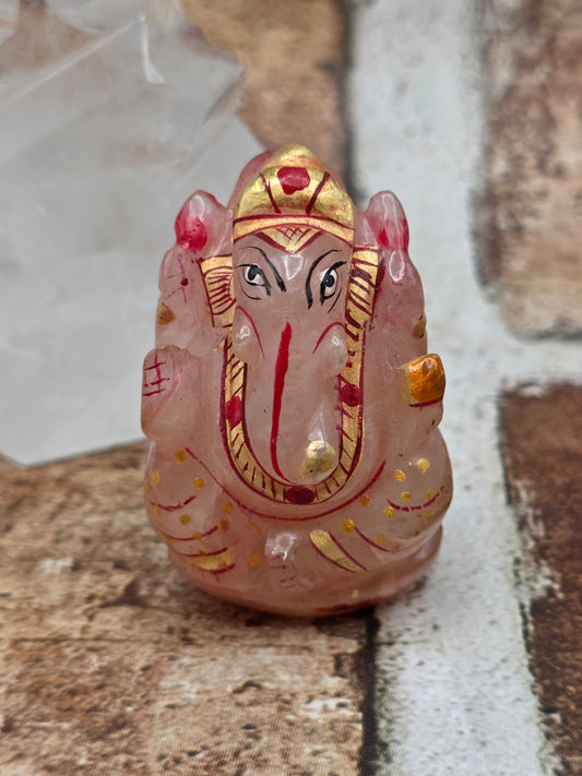 Rose Quartz Hand Painted Ganesha