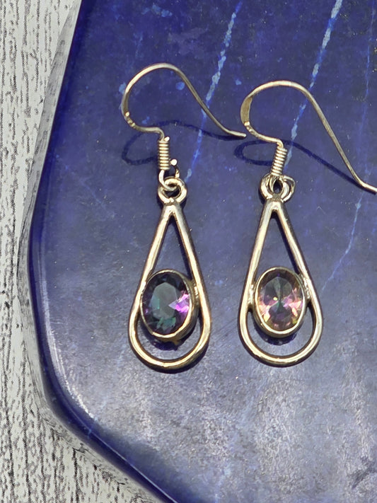 Teardrop Rainbow Topaz Hook Earrings