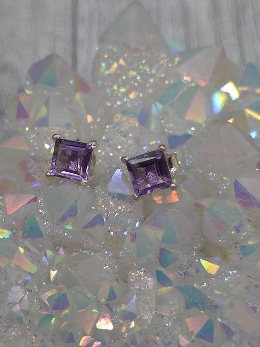 Amethyst Square Post Earrings