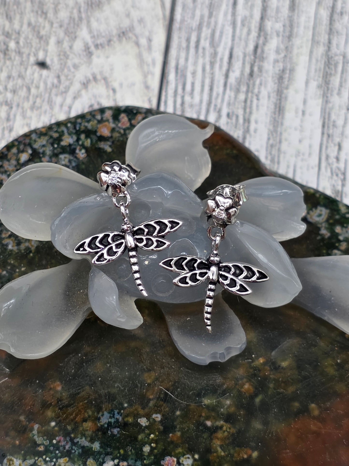 Sterling Silver Dragonfly Post Dangle Earrings