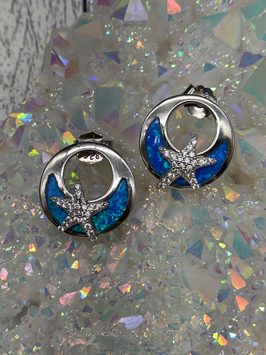 Blue Opal Sterling Silver Starfish Post Earrings