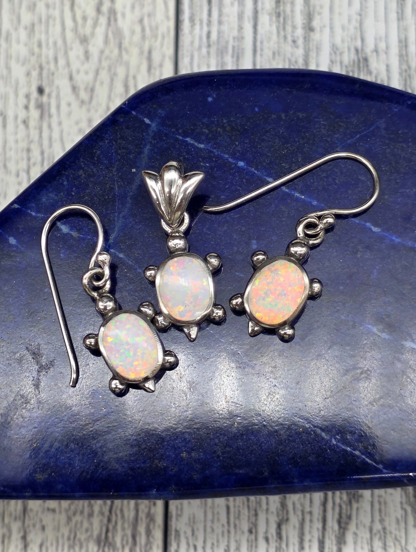 White Opal Turtle Earring and Pendant Set