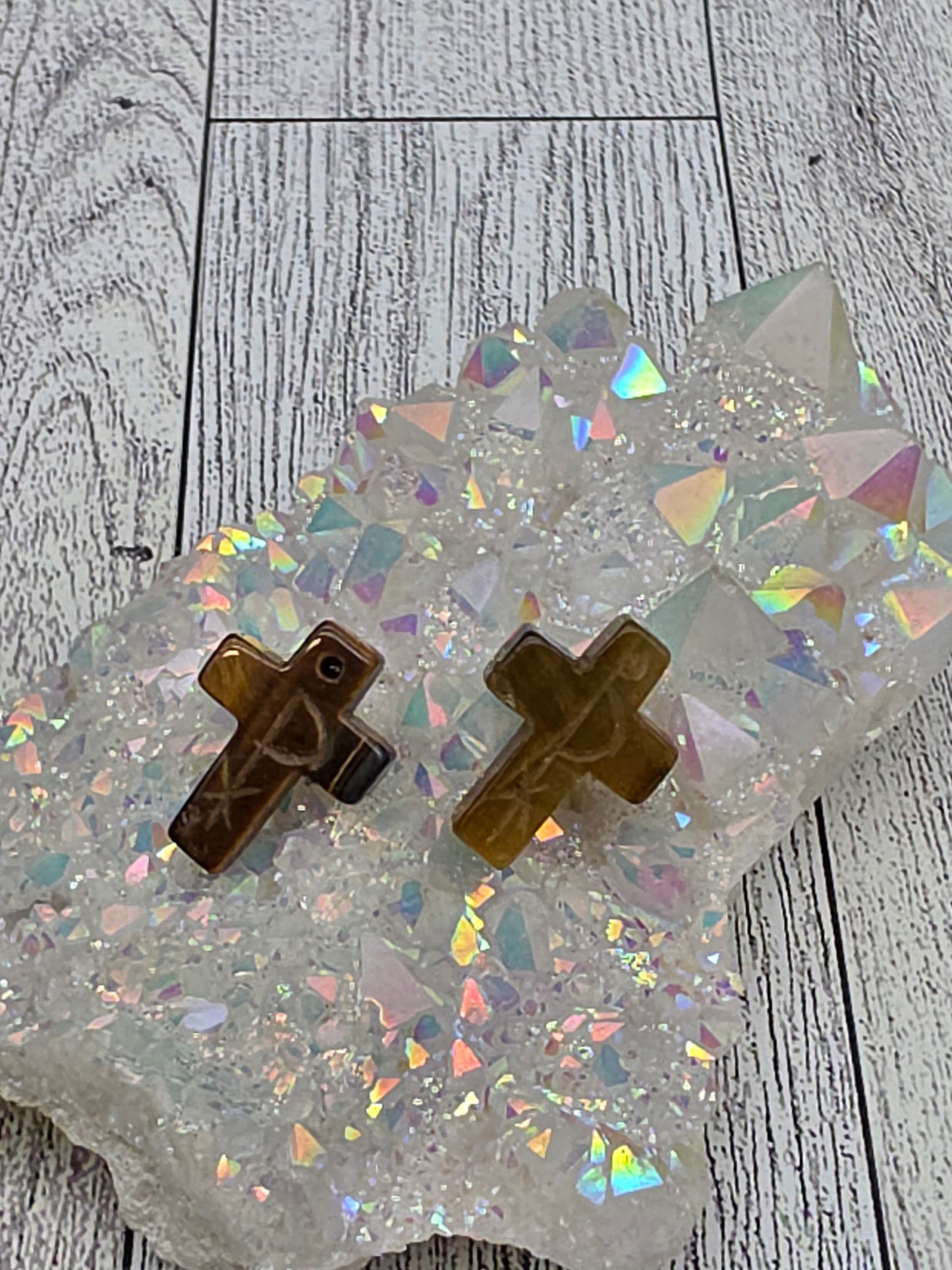 Tiger Eye Cross Earrings