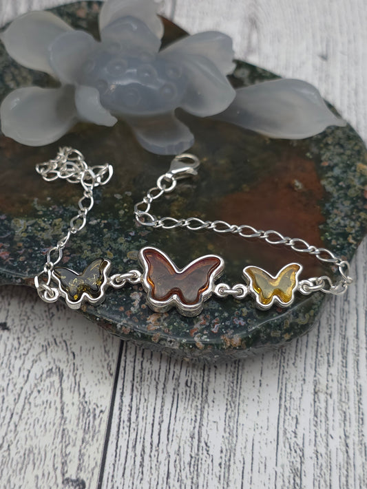 Triple Butterfly Amber Bracelet
