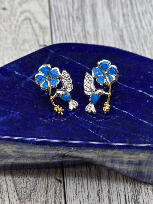 Blue Opal Hummingbird Earrings