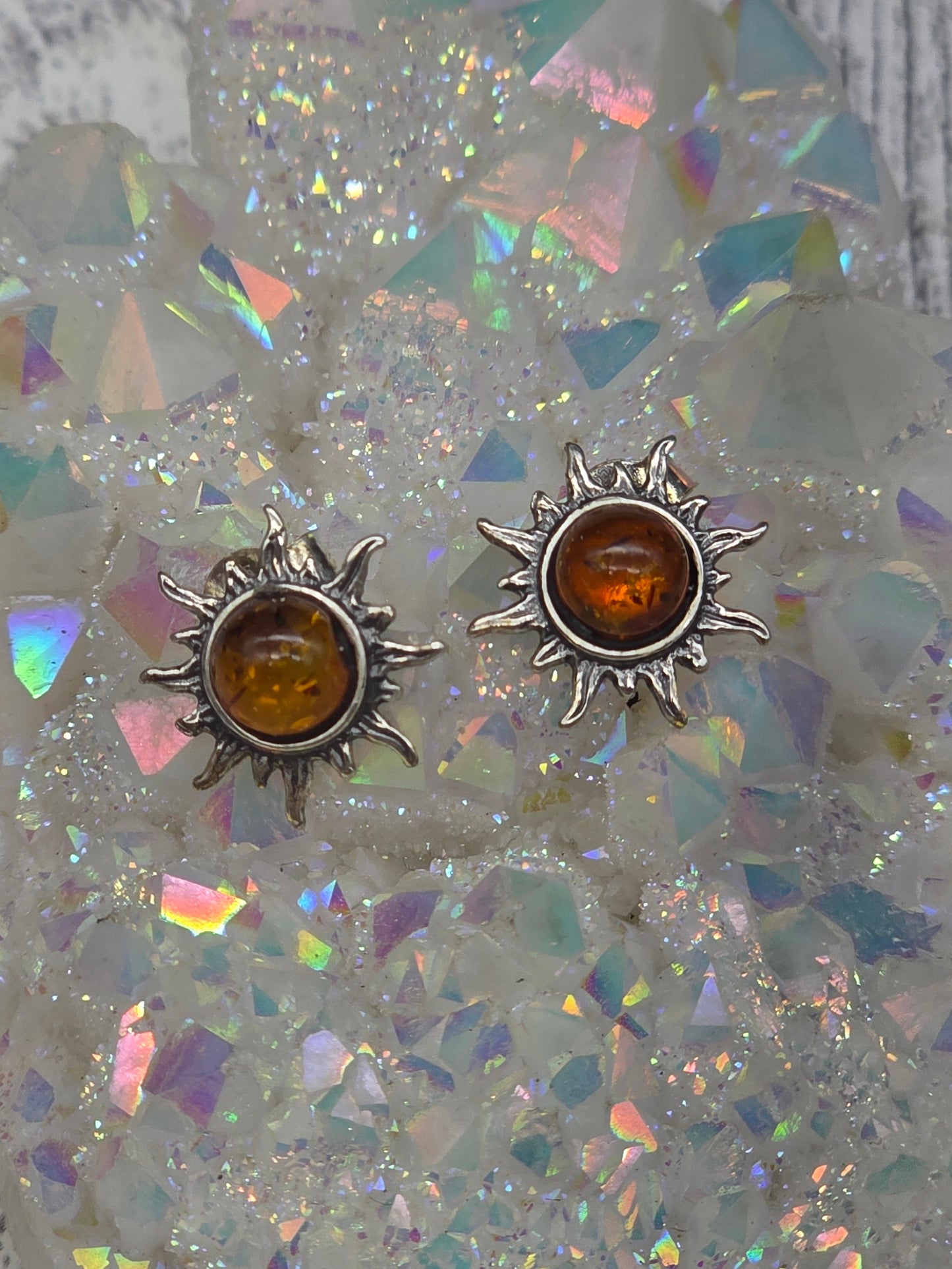 Brown Amber Sun Post Earrings