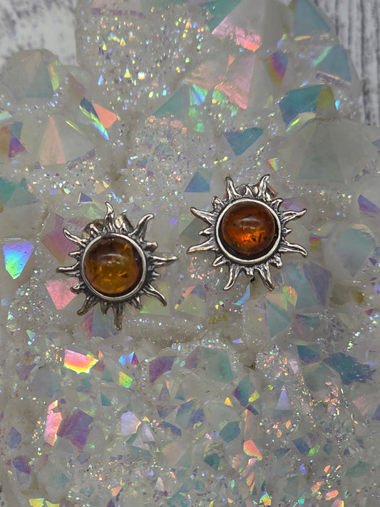 Brown Amber Sun Post Earrings