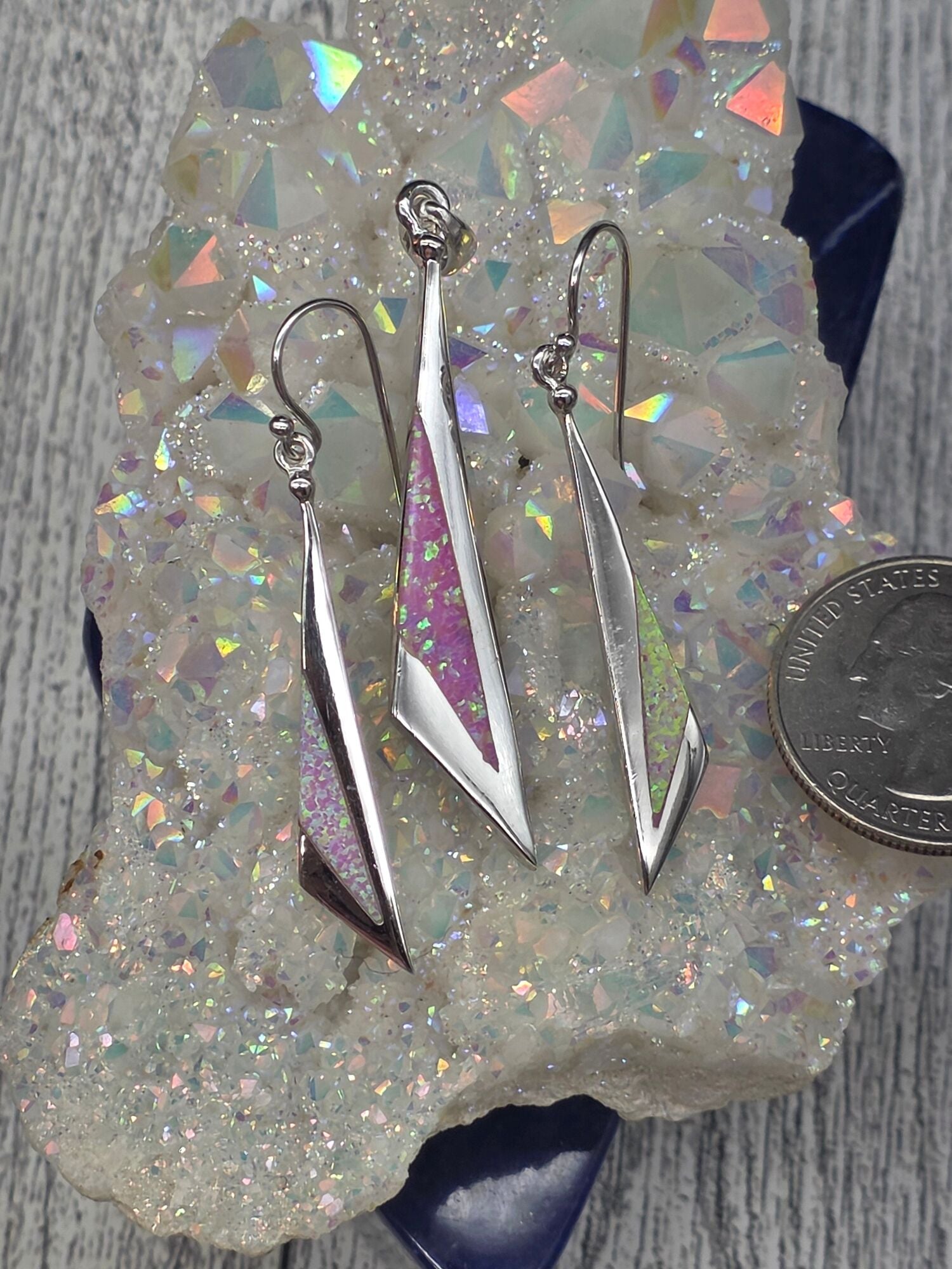 Pink Opal Triangle Earring and Pendant Set - alternate view