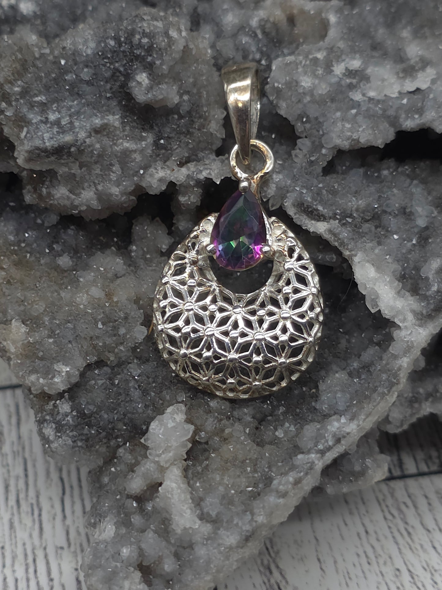 Rainbow Topaz Sacred Geometry Pendant
