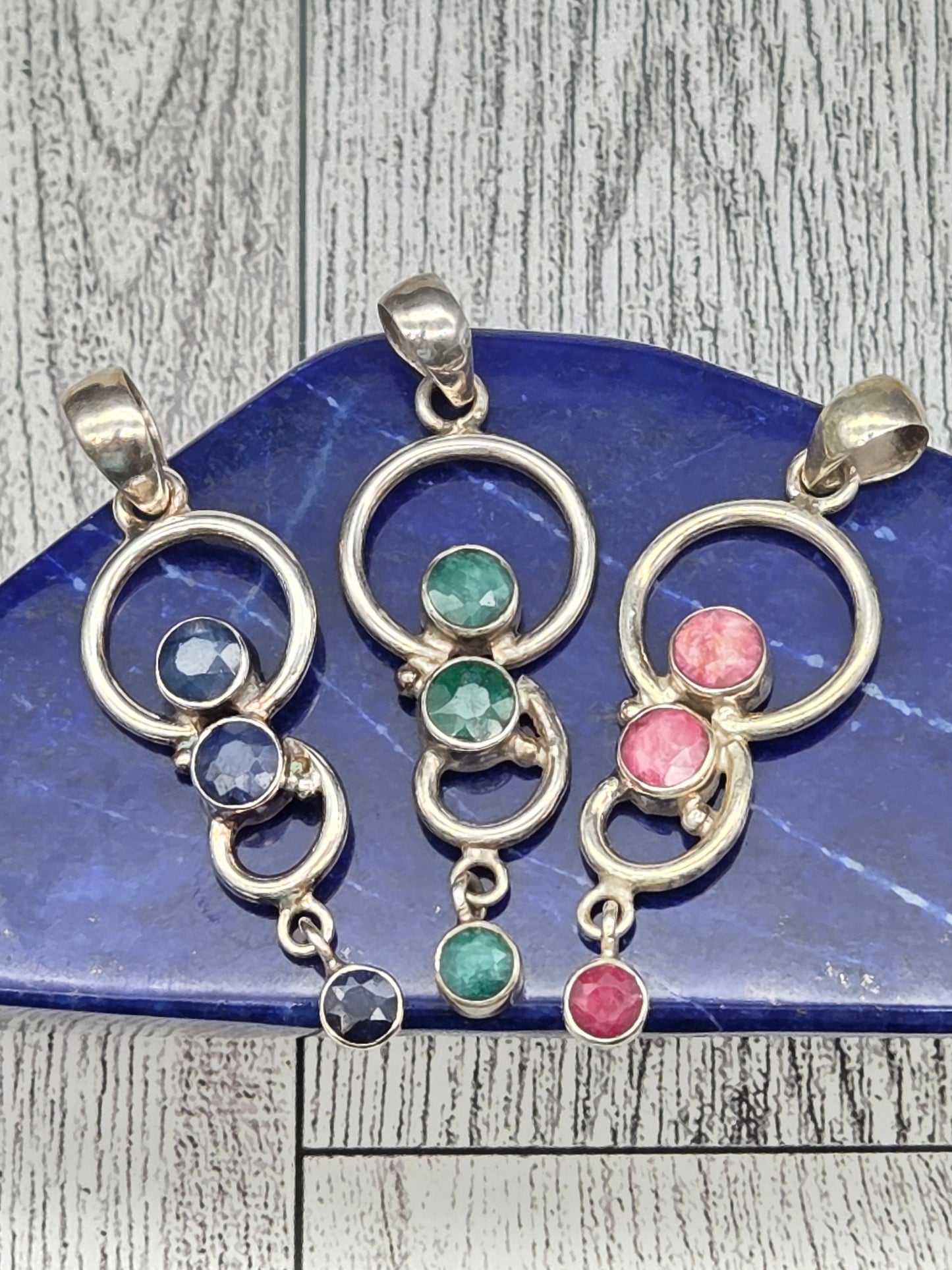 Sapphire Emerald Ruby Modern Pendant