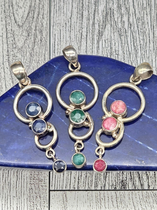 Sapphire Emerald Ruby Modern Pendant