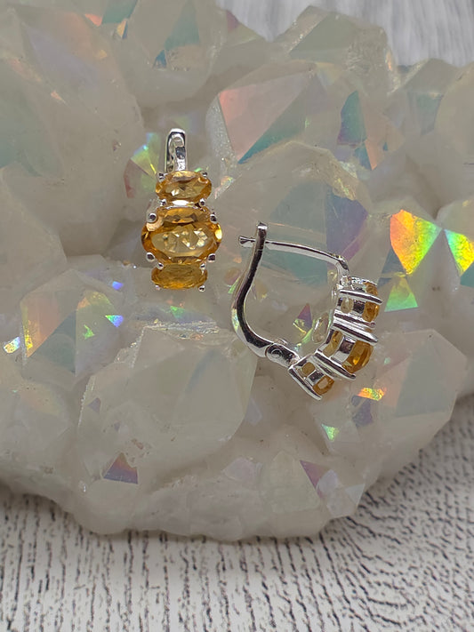 Triple Citrine Omega Back Earrings