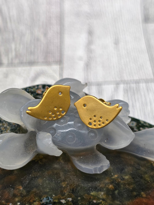 Gold Bird Post Earrings