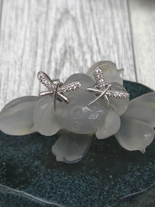 Cubic Zirconia Dragonfly Post Earrings