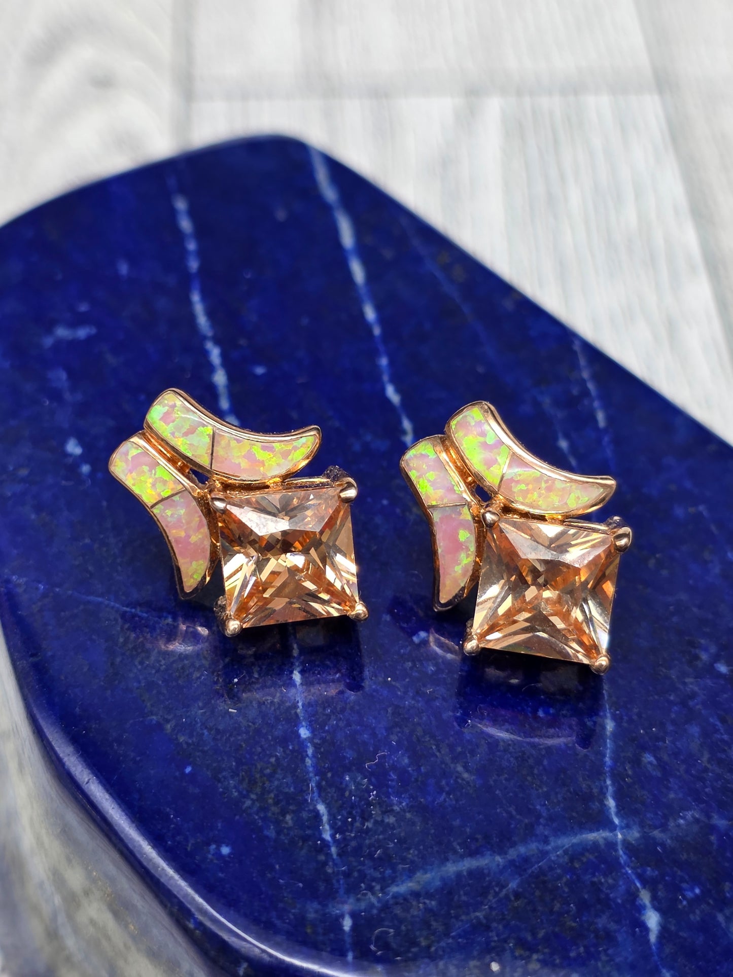 Pink Opal and Citrine Post Earrings