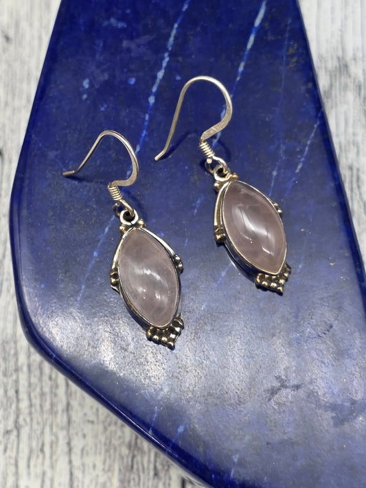 Marquis Rose Quartz Hook Earrings