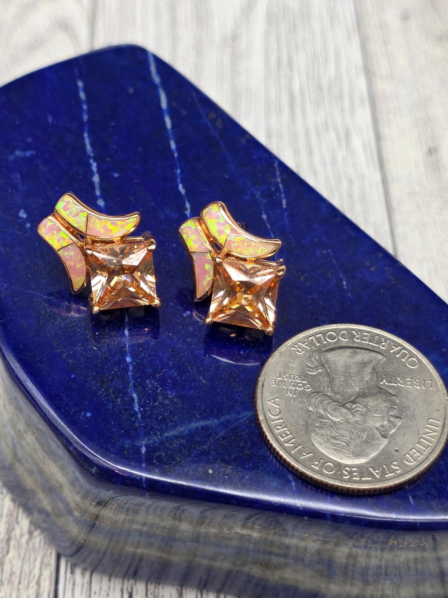 Pink Opal and Citrine Post Earrings