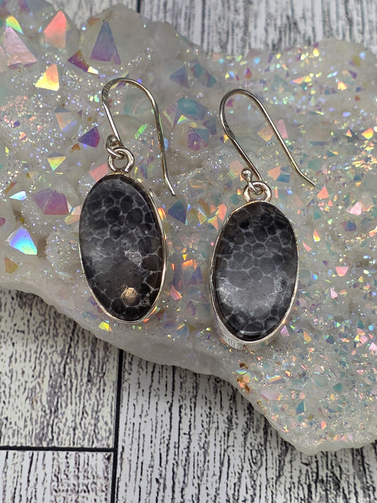 Black Coral Oval Hook Earrings