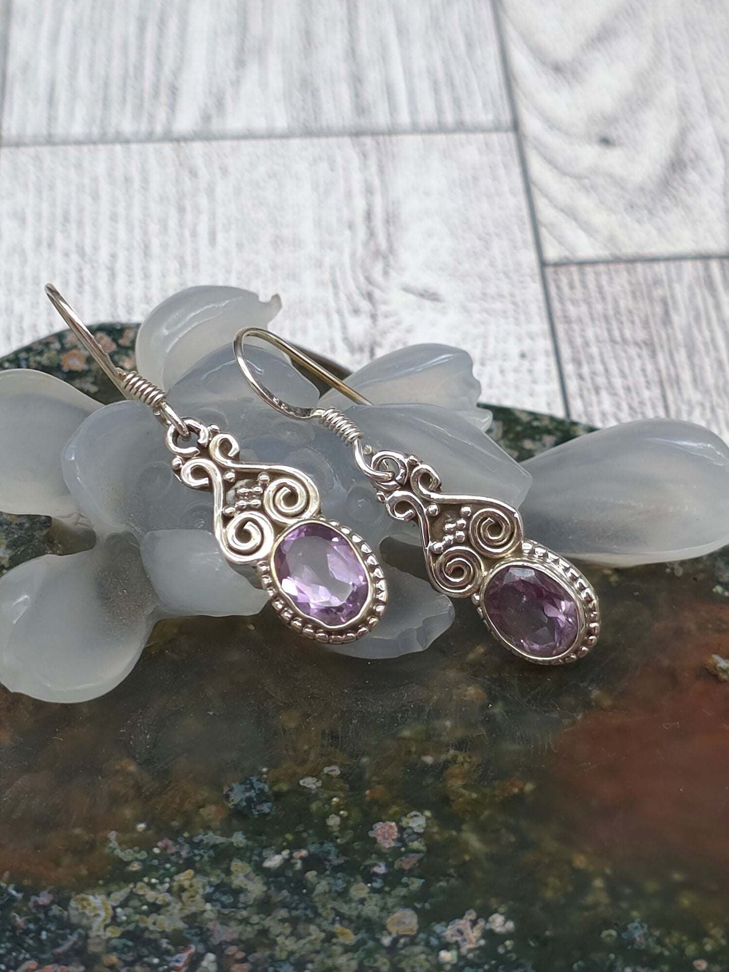 Faceted Oval Spiral Earrings - alternate view