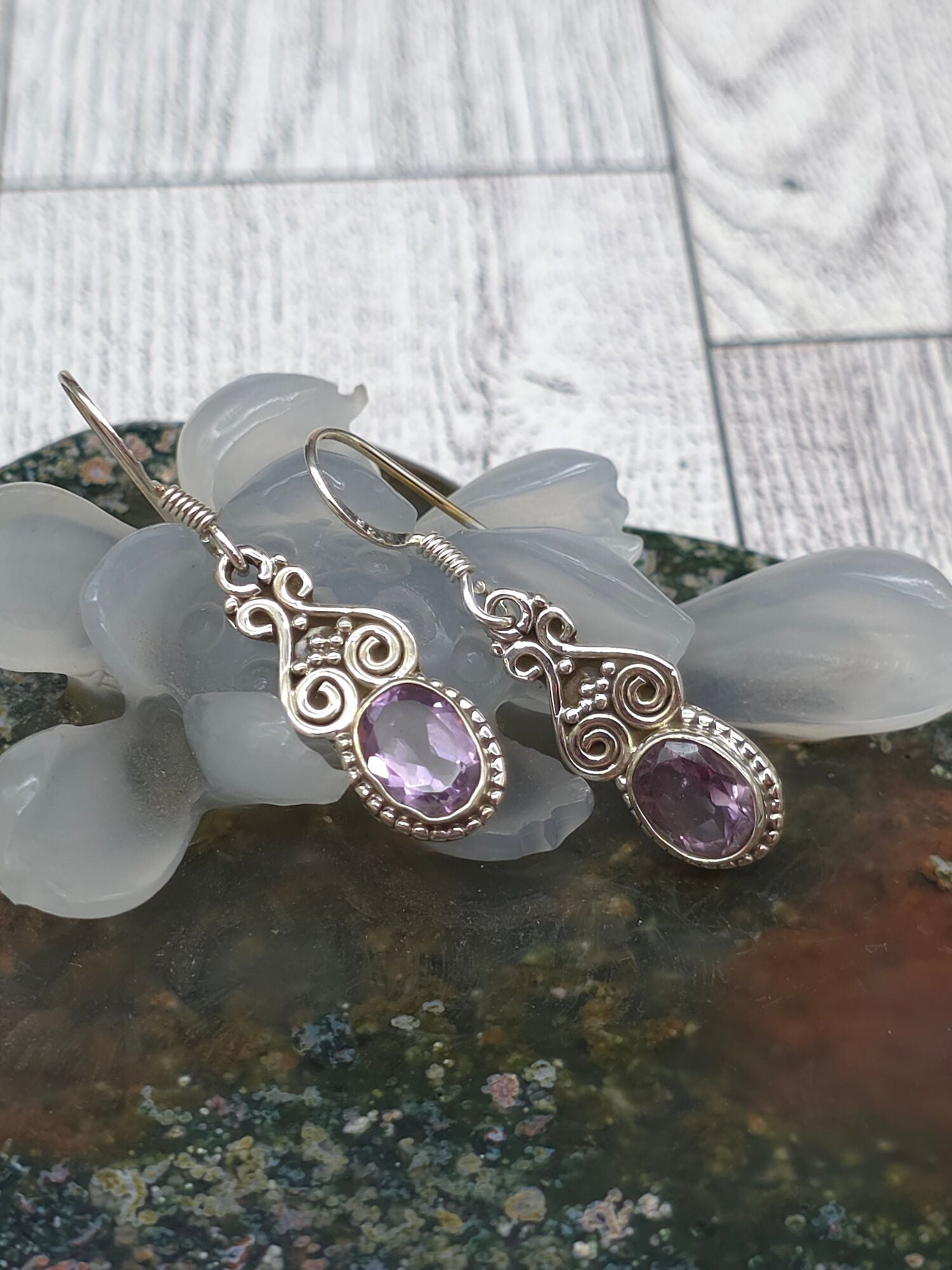 Faceted Oval Spiral Earrings - alternate view