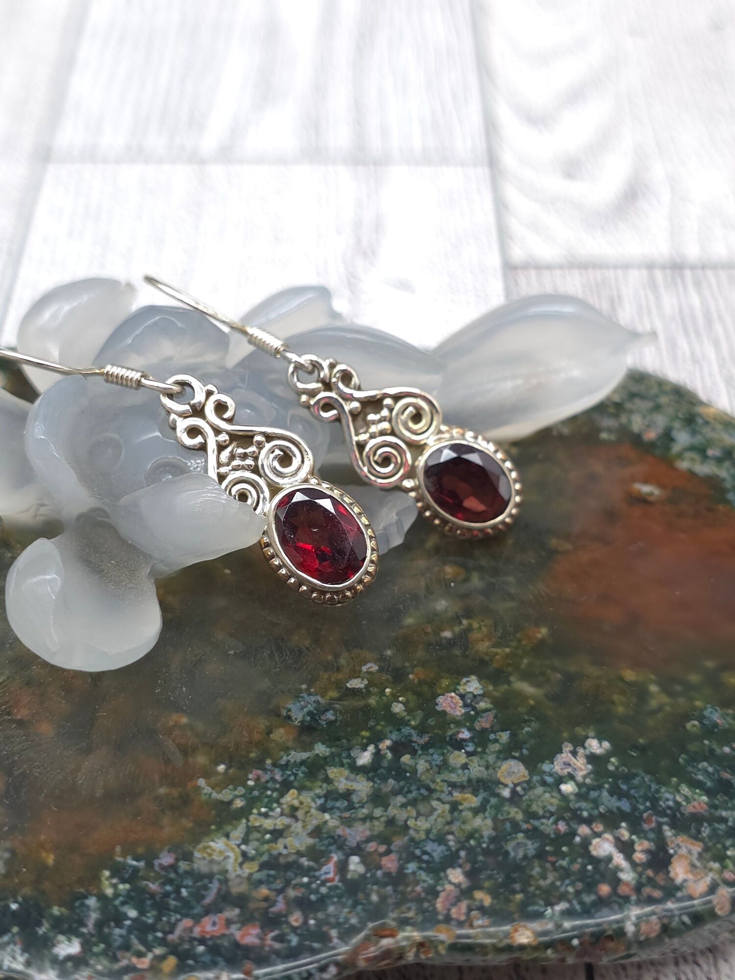 Faceted Oval Spiral Earrings - size reference