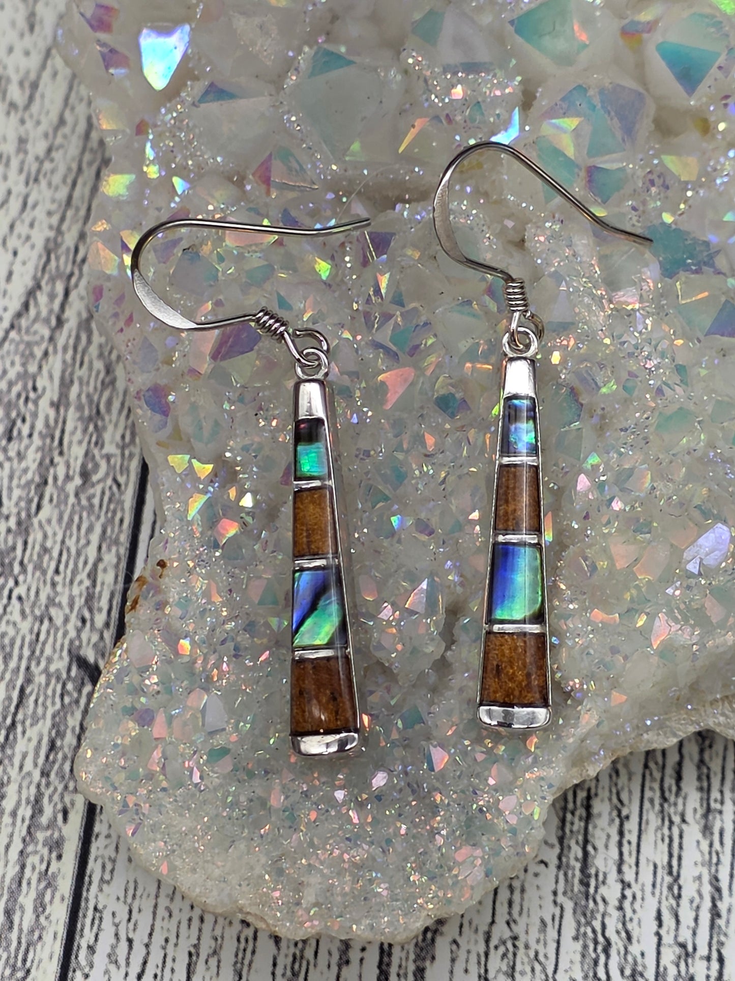 Abalone Koa Wood Hook Earrings