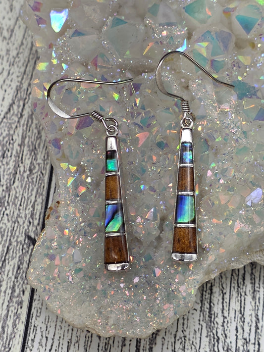 Abalone Koa Wood Hook Earrings