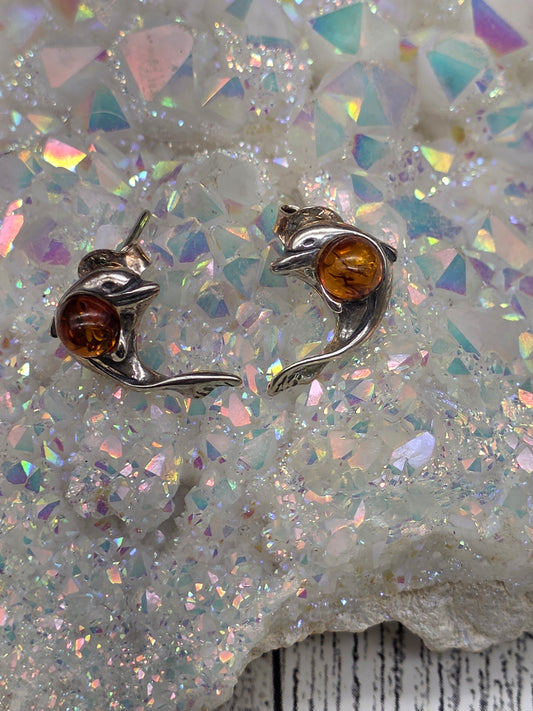 Amber Dolphin Post Earrings