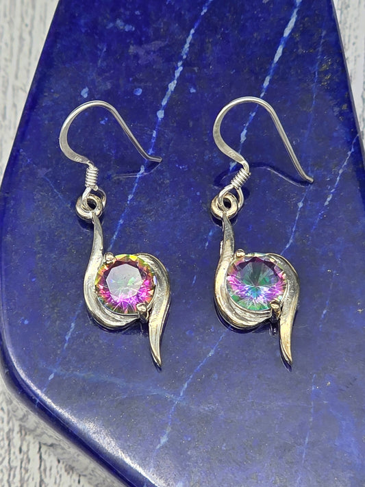 Round Faceted Mystic Topaz Hook Earrings