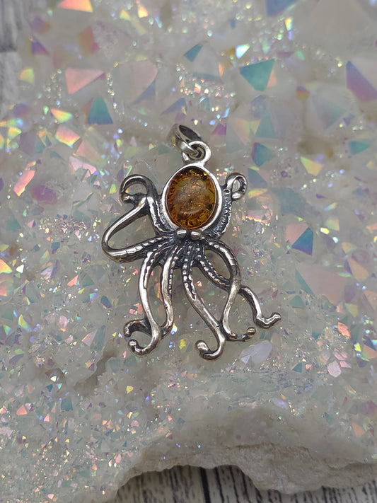 Amber Octopus Pendant