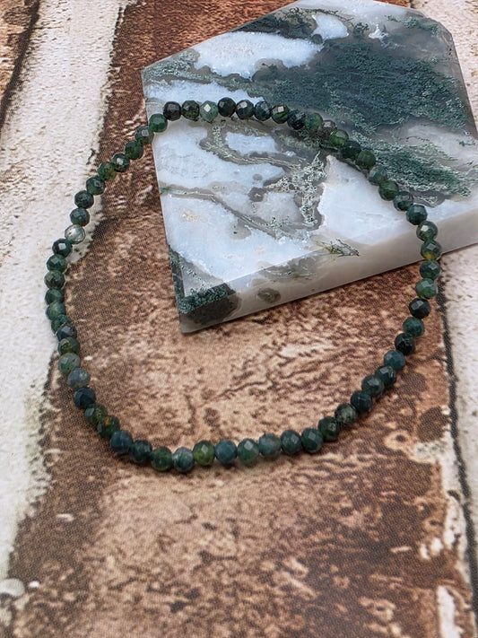 Faceted Moss Agate Stretchy Bracelet