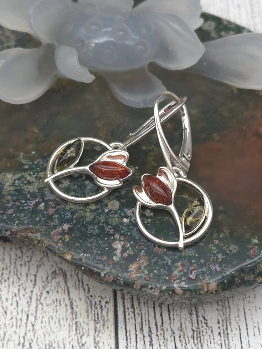 Amber Flower Lever Back Earrings