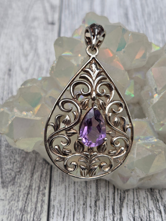 Ornate Floral Amethyst Pendant