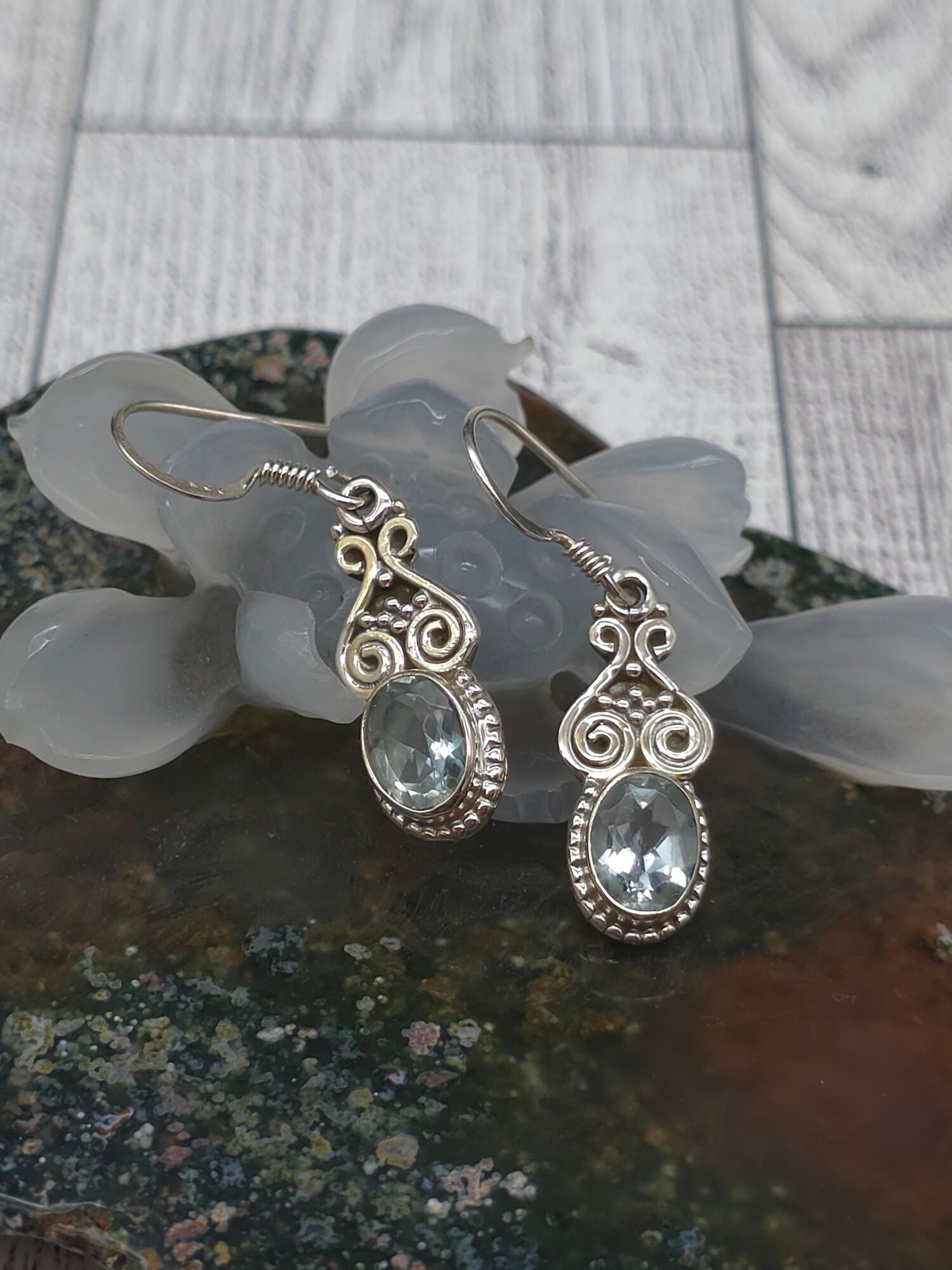 Faceted Oval Spiral Earrings