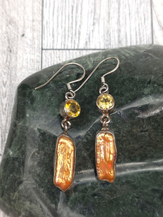 Citrine and Pearl Earrings
