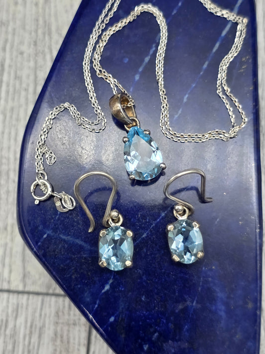Swiss Blue Opal Topaz Pendant & Earring Set