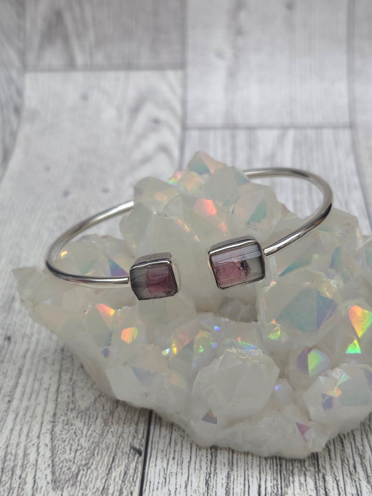 Watermelon Tourmaline Sterling Silver Cuff Bracelet