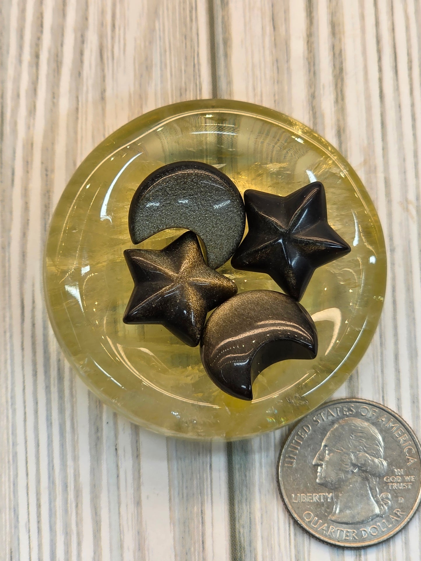 Golden Sheen Obsidian Moon or Star