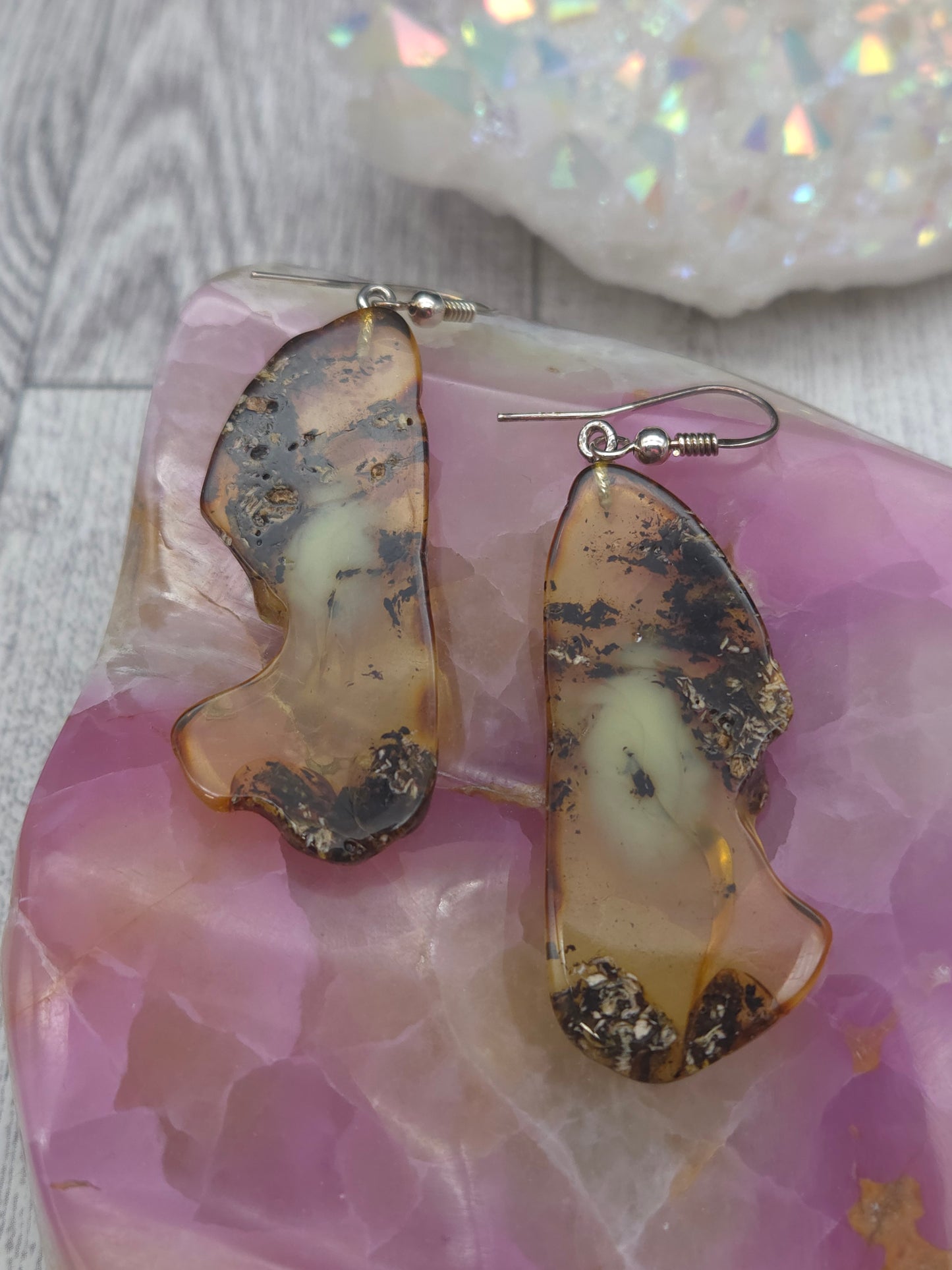 Raw Amber Slice Earrings - alternate view